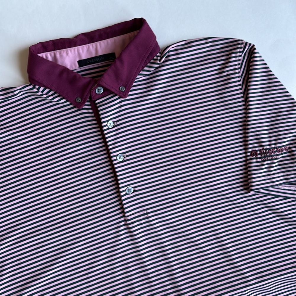 Greyson Hunter Green Pink Striped Performance Golf Polo Shirt Men’s Size XL‎